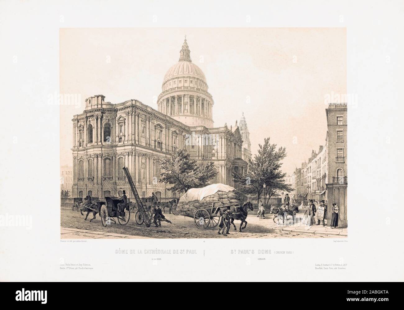 St. Paul’s Cathedral, London, England.  After a work dating from the 1850’s by Louis Jules Arnout. Stock Photo