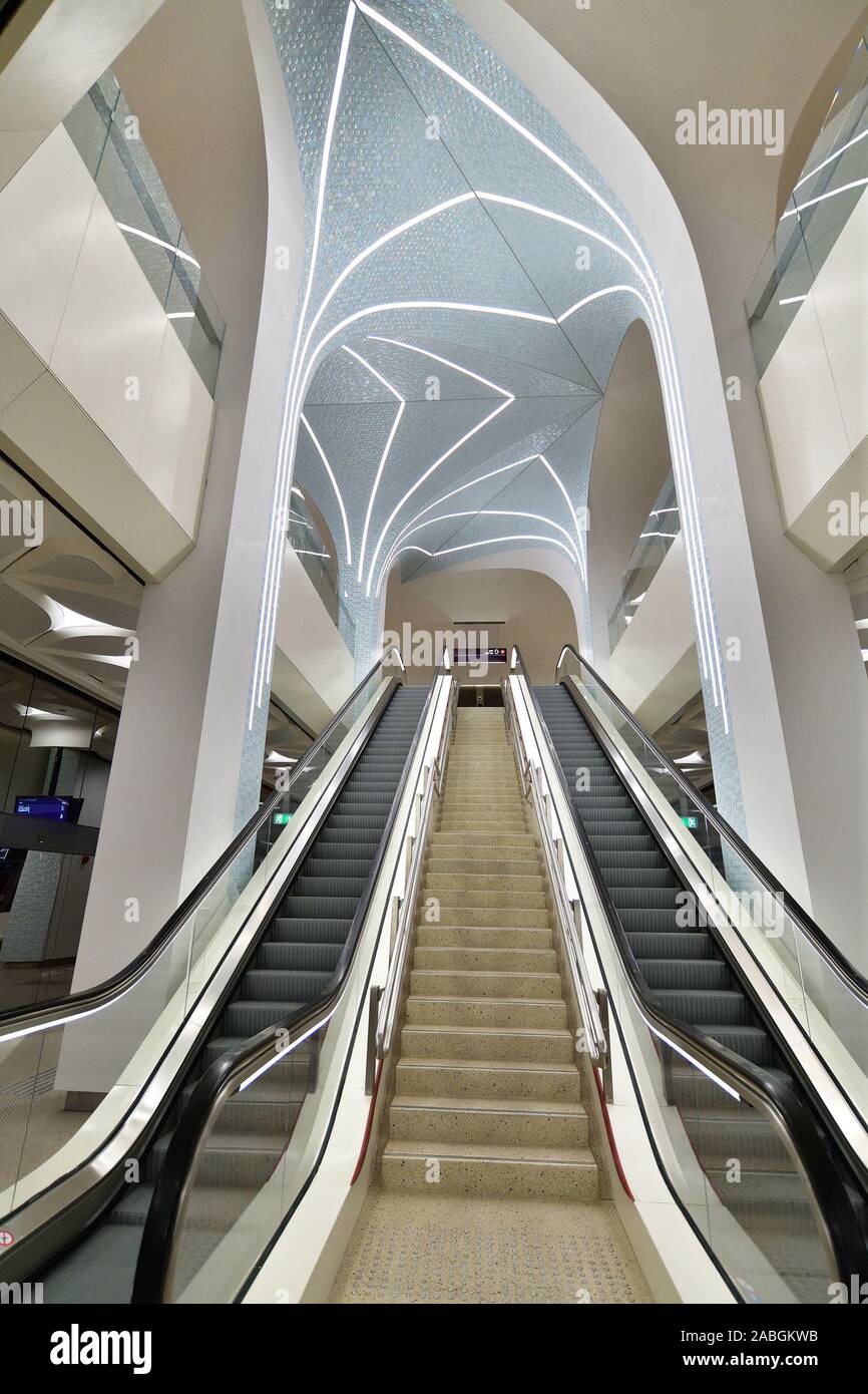 Doha, Qatar - Nov 20. 2019. The interior of DECC metro station Stock Photo
