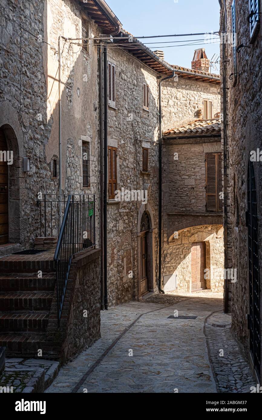 The picturesque hill top village of Toscolano in the Umbria region ...