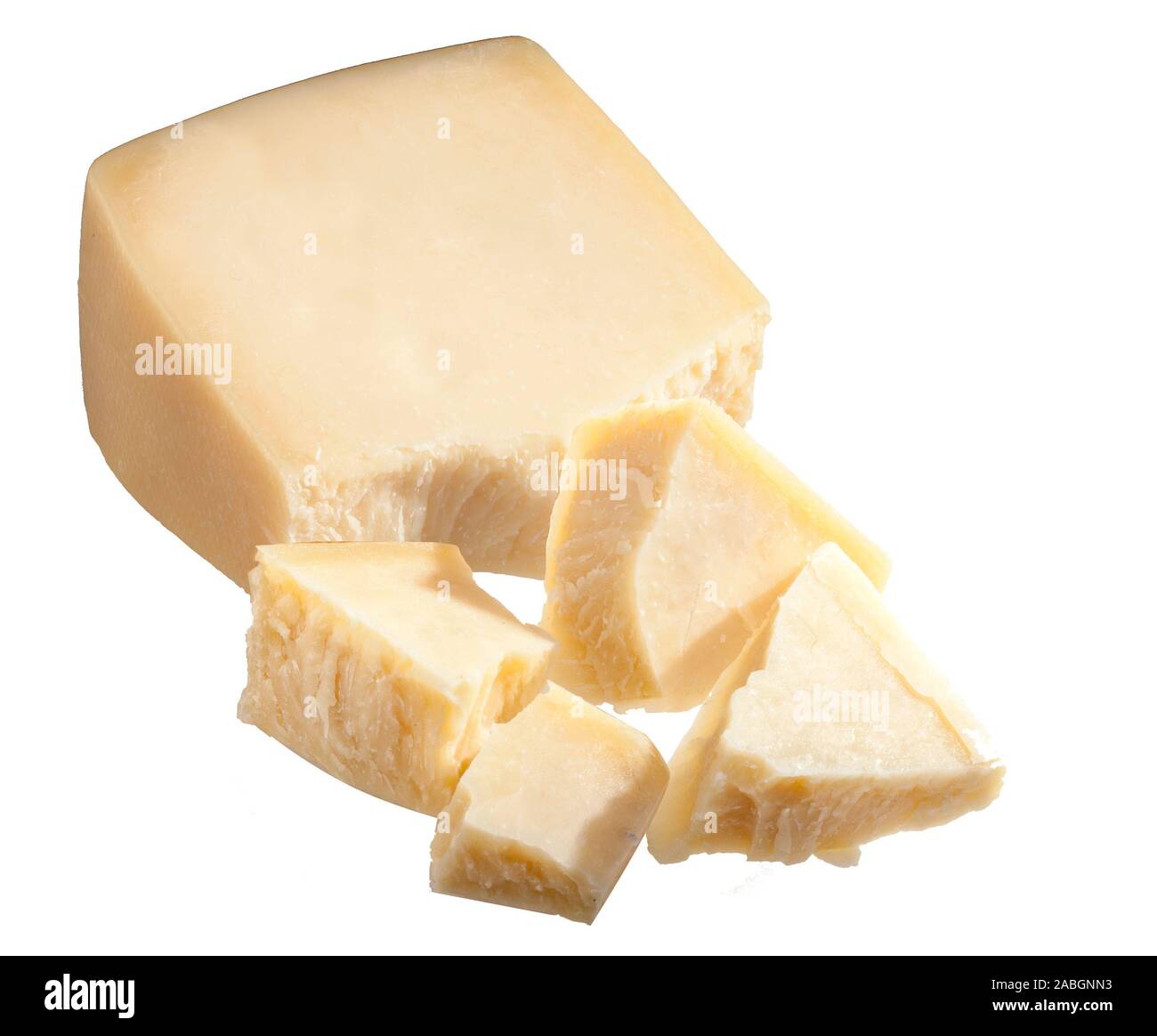 Parmesan wedge with chunks Stock Photo