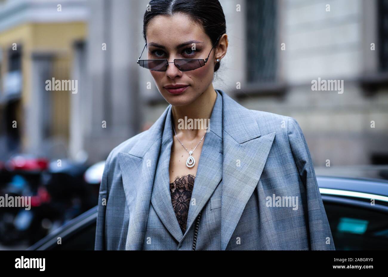 MILAN, Italy- February 23 2019: Marica Pellegrinelli on the street during the Milan Fashion Week. Stock Photo