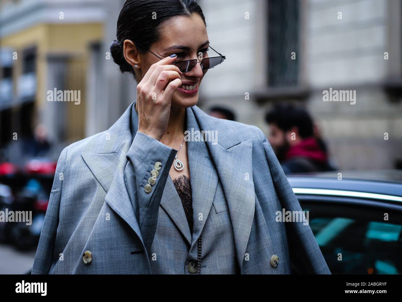 MILAN, Italy- February 23 2019: Marica Pellegrinelli on the street during the Milan Fashion Week. Stock Photo