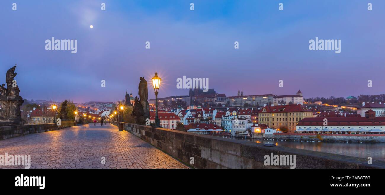 Sunset at Charles Bridge in Prague, Czechia Stock Photo