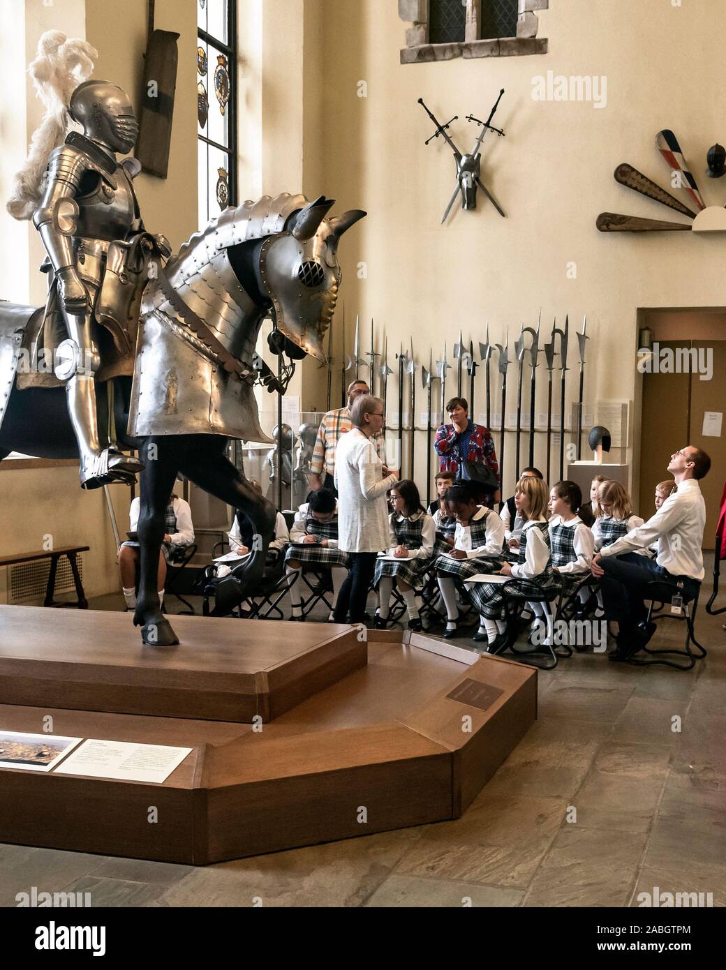 Museum lesson for school students at arms and armor room, Philadelphia