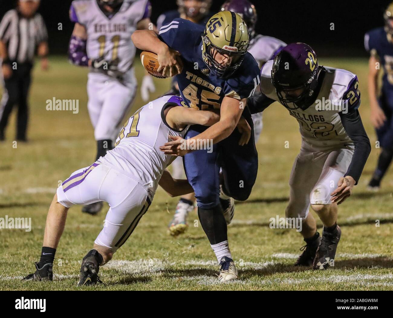 Varsity football action with Kellogg vs Timberlake High School in