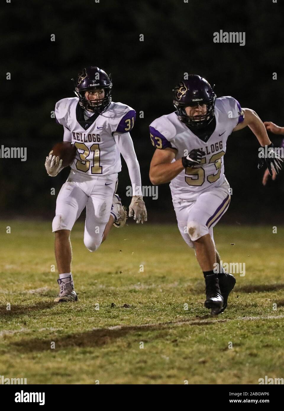 Varsity football action with Kellogg vs Timberlake High School in