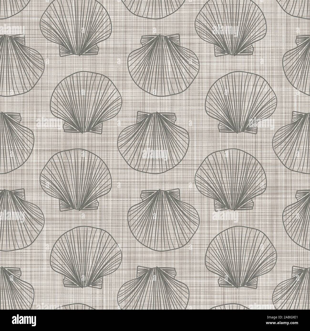 Conch seashells on linen neutral seamless pattern Stock Vector Image ...