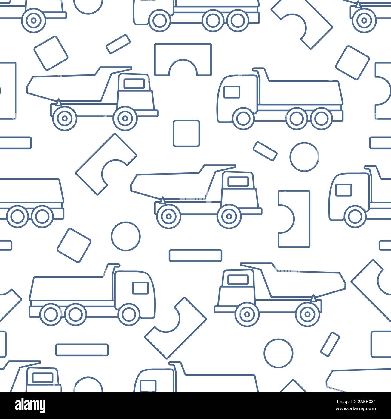 Vector seamless pattern with kid toys. Dump truck, cubes, blocks for ...