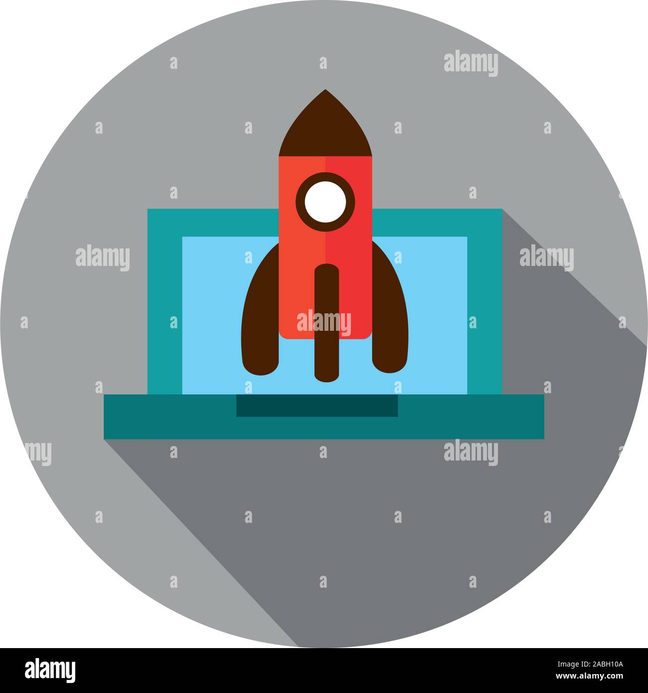 laptop computer rocket startup business strategy icon block shadow ...