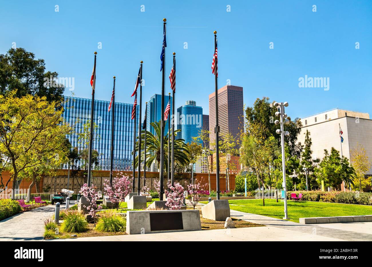 Court of Historic American Flags in Grand Park, Los Angeles Stock Photo
