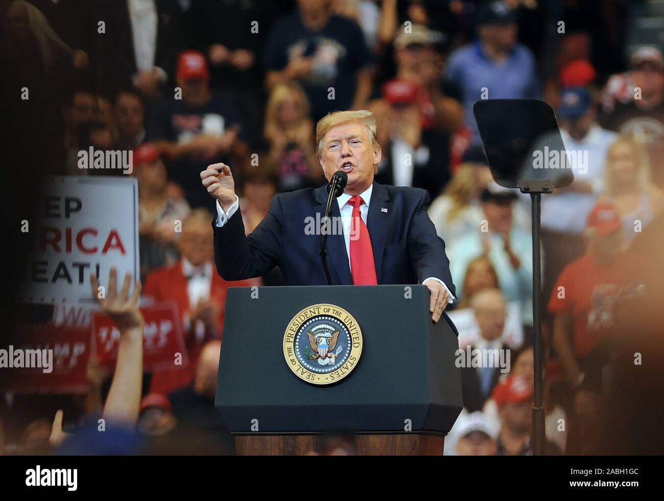 U.S. President Donald Trump speaks during the Florida Homecoming rally ...