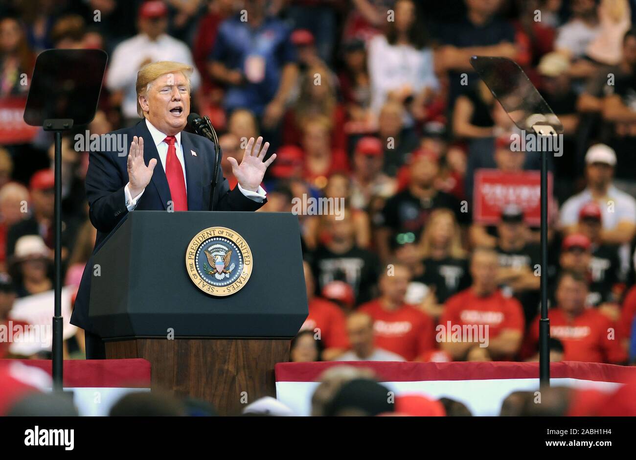 U.S. President Donald Trump speaks during the Florida Homecoming rally ...