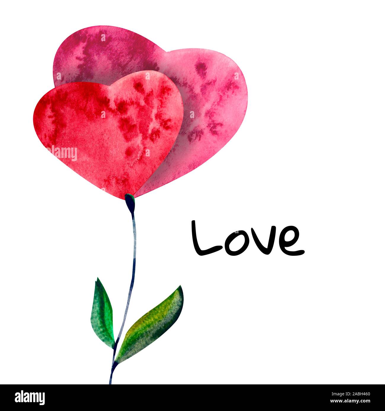 Watercolor Red And Pink Hearts Concept Love Flower Painting Stock Photo Alamy
