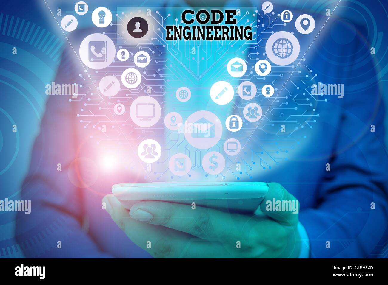 Writing note showing Code Engineering. Business concept for application of engineering to the development of software Stock Photo