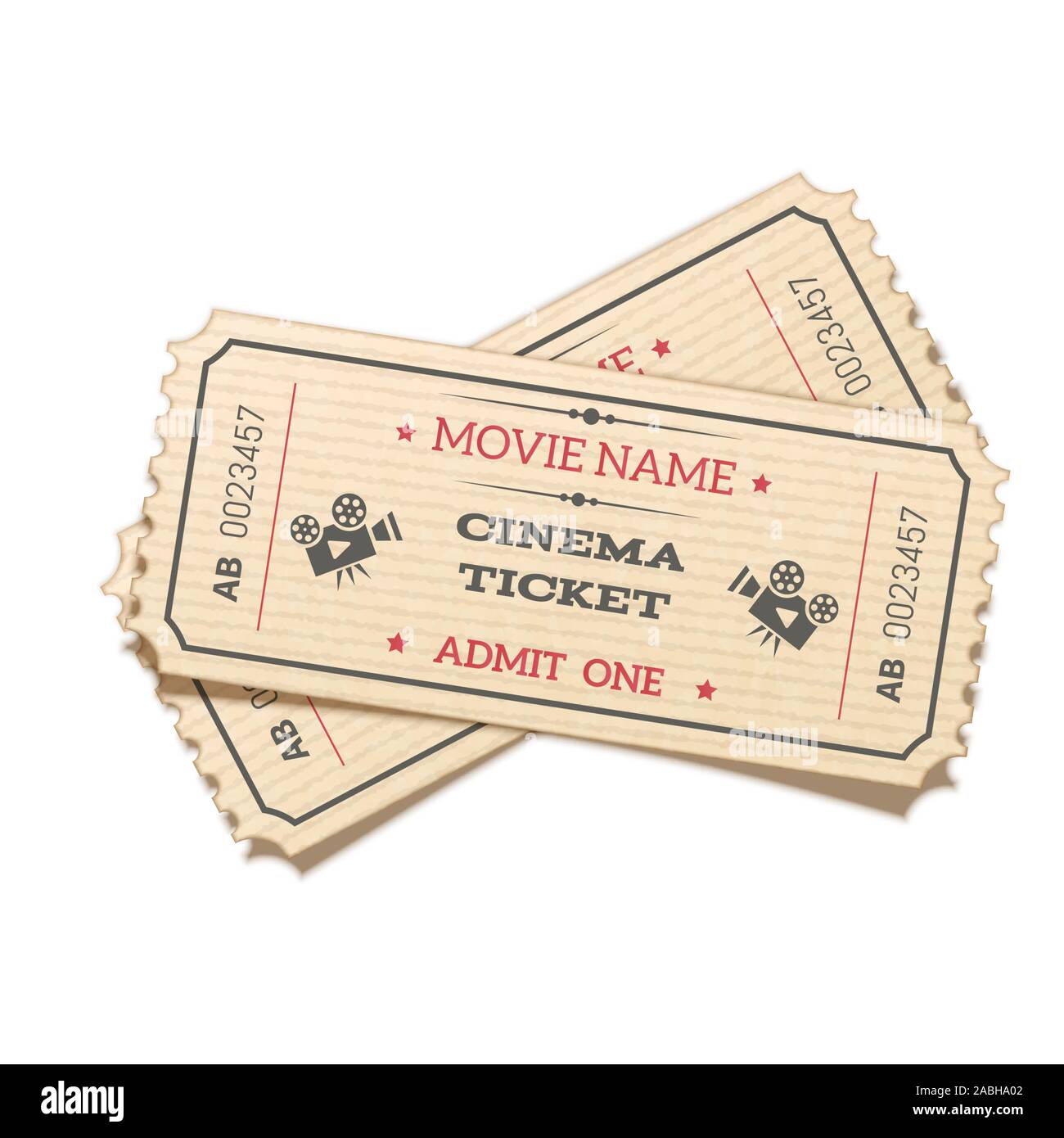Realistic crossed pair retro cinema tickets isolated on white background Stock Vector