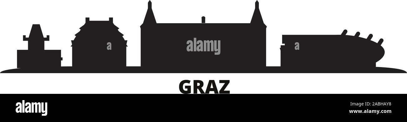Austria, Graz city skyline isolated vector illustration. Austria, Graz travel cityscape with landmarks Stock Vector