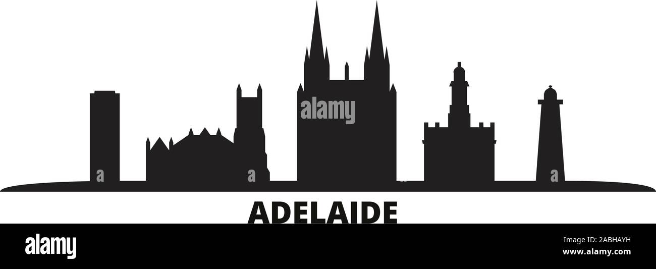 Australia, Adelaide city skyline isolated vector illustration. Australia, Adelaide travel cityscape with landmarks Stock Vector