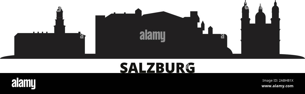 Austria, Salzburg city skyline isolated vector illustration. Austria, Salzburg travel cityscape with landmarks Stock Vector