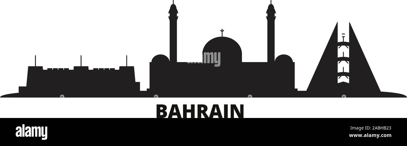 Bahrain city skyline isolated vector illustration. Bahrain travel cityscape with landmarks Stock Vector