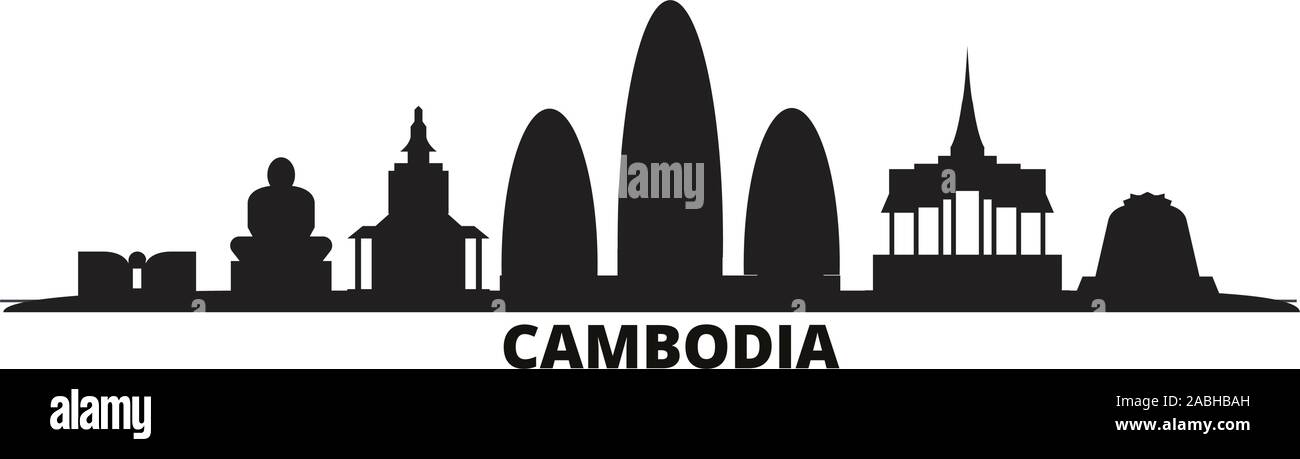 Cambodia city skyline isolated vector illustration. Cambodia travel cityscape with landmarks Stock Vector