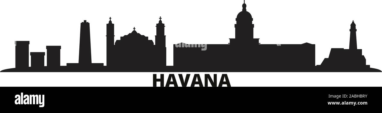 Cuba, Havana city skyline isolated vector illustration. Cuba, Havana travel cityscape with landmarks Stock Vector