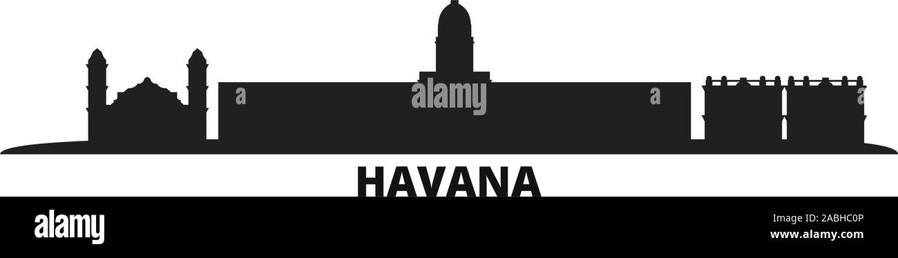 Cuba, Havana City city skyline isolated vector illustration. Cuba, Havana City travel cityscape with landmarks Stock Vector
