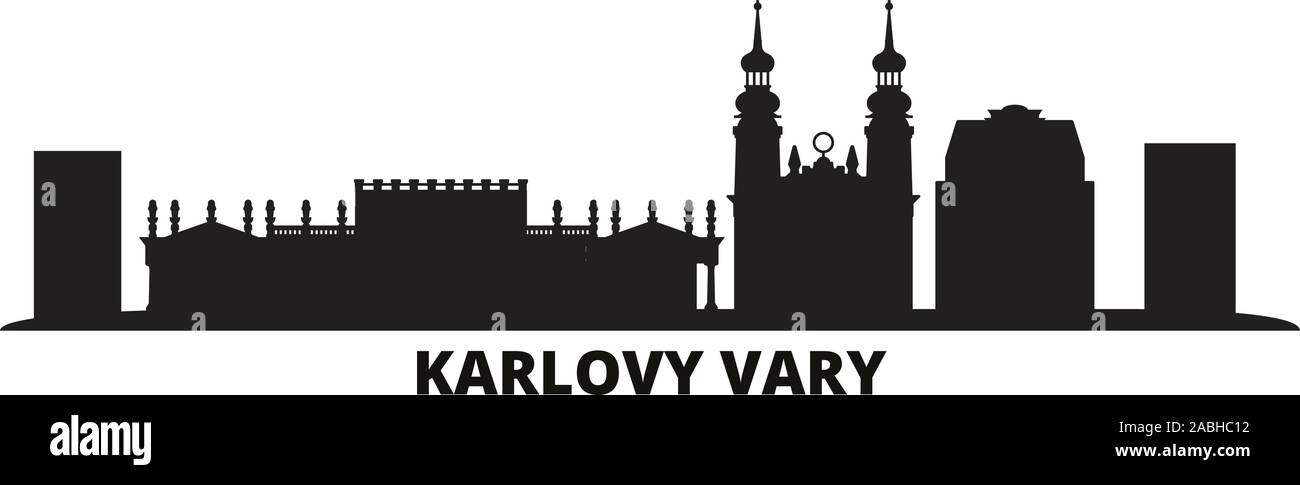 Czech Republic, Karlovy Vary city skyline isolated vector illustration. Czech Republic, Karlovy Vary travel cityscape with landmarks Stock Vector