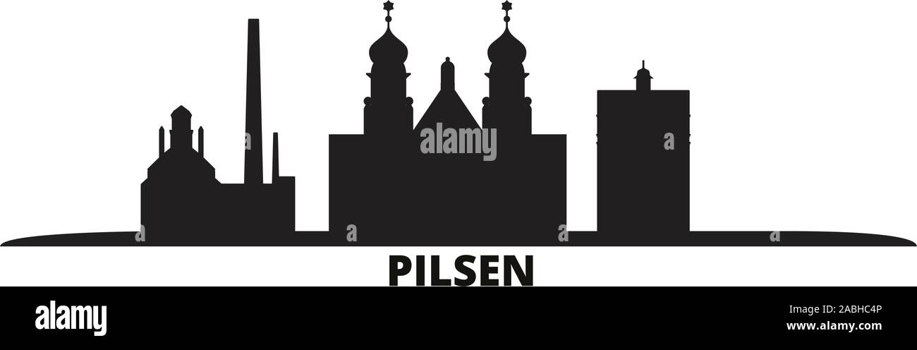 Czech Republic, Pilsen city skyline isolated vector illustration. Czech Republic, Pilsen travel cityscape with landmarks Stock Vector