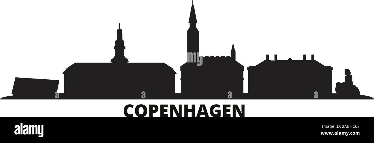 Denmark, Copenhagen city skyline isolated vector illustration. Denmark, Copenhagen travel cityscape with landmarks Stock Vector