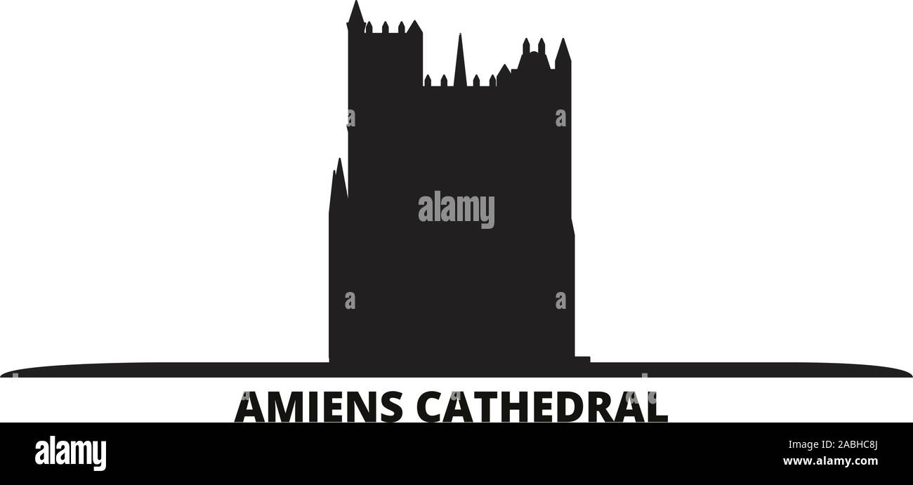 France, Amiens Cathedral city skyline isolated vector illustration. France, Amiens Cathedral travel cityscape with landmarks Stock Vector