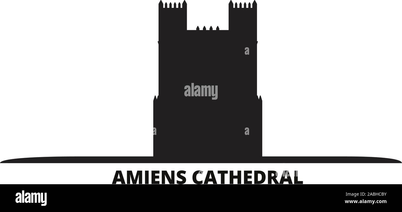 France, Amiens Cathedral Landmark city skyline isolated vector illustration. France, Amiens Cathedral Landmark travel cityscape with landmarks Stock Vector