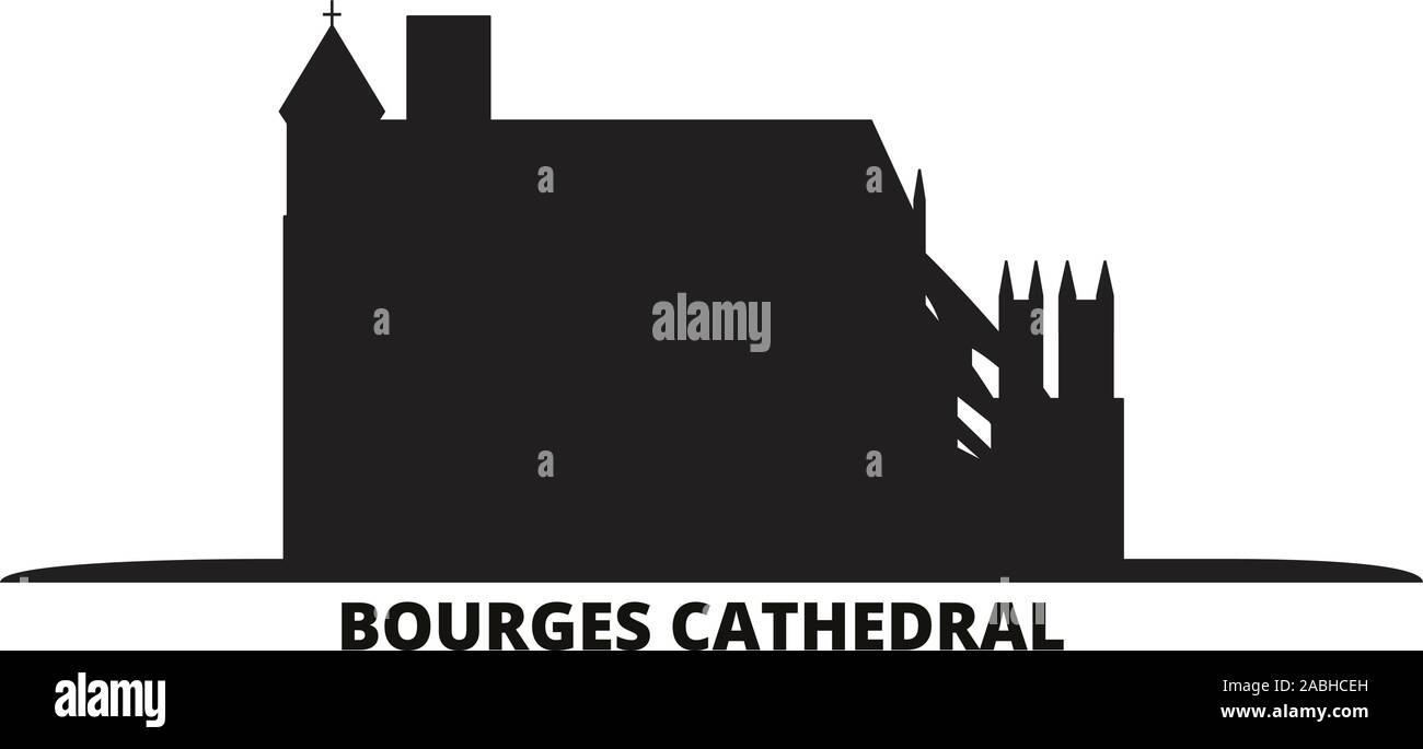 France, Bourges Cathedral Landmark city skyline isolated vector illustration. France, Bourges Cathedral Landmark travel cityscape with landmarks Stock Vector