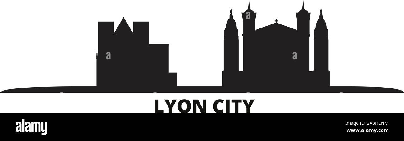 France, Lyon City city skyline isolated vector illustration. France, Lyon City travel cityscape with landmarks Stock Vector