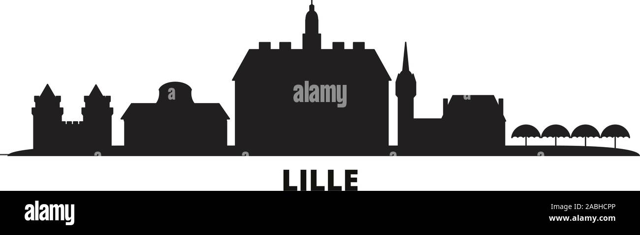 France, Lille city skyline isolated vector illustration. France, Lille travel cityscape with landmarks Stock Vector