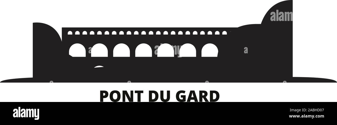 France, Pont Du Gard city skyline isolated vector illustration. France, Pont Du Gard travel cityscape with landmarks Stock Vector