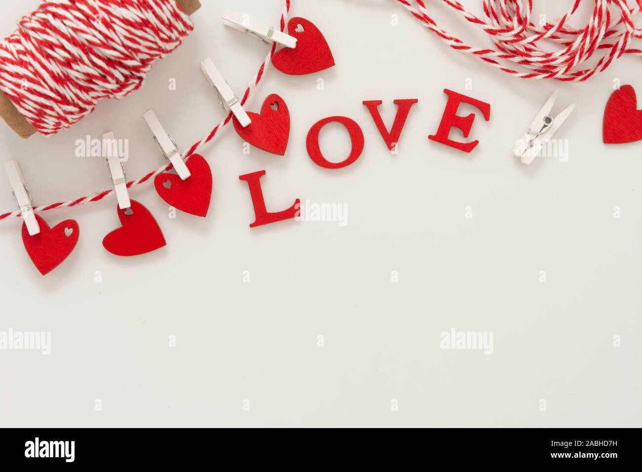 Love letters hanging on a rope. Abstract Valentine's Day background ...