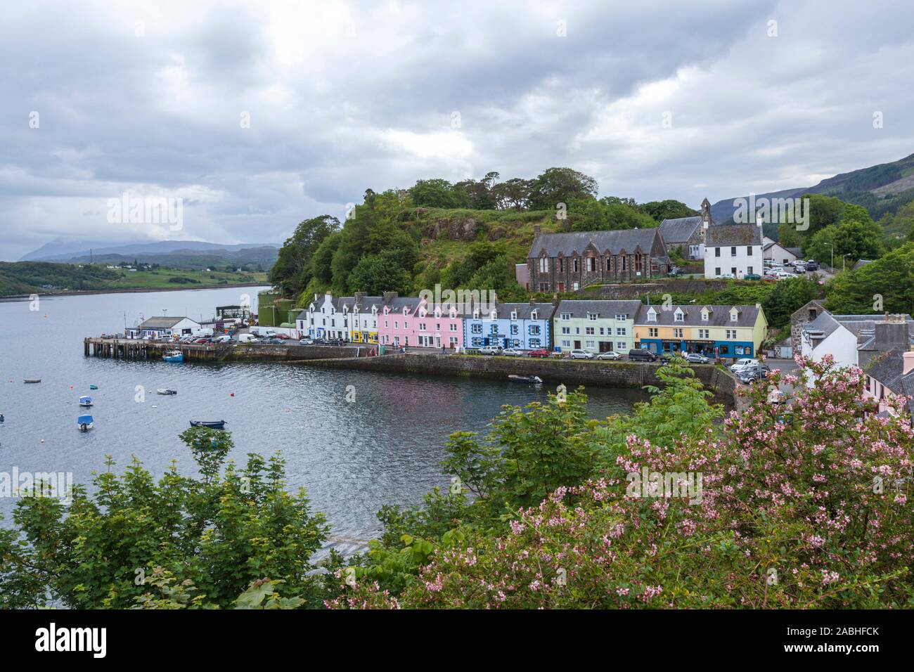 View of the colourful houses in Portree Harbour, Portree, Skye island