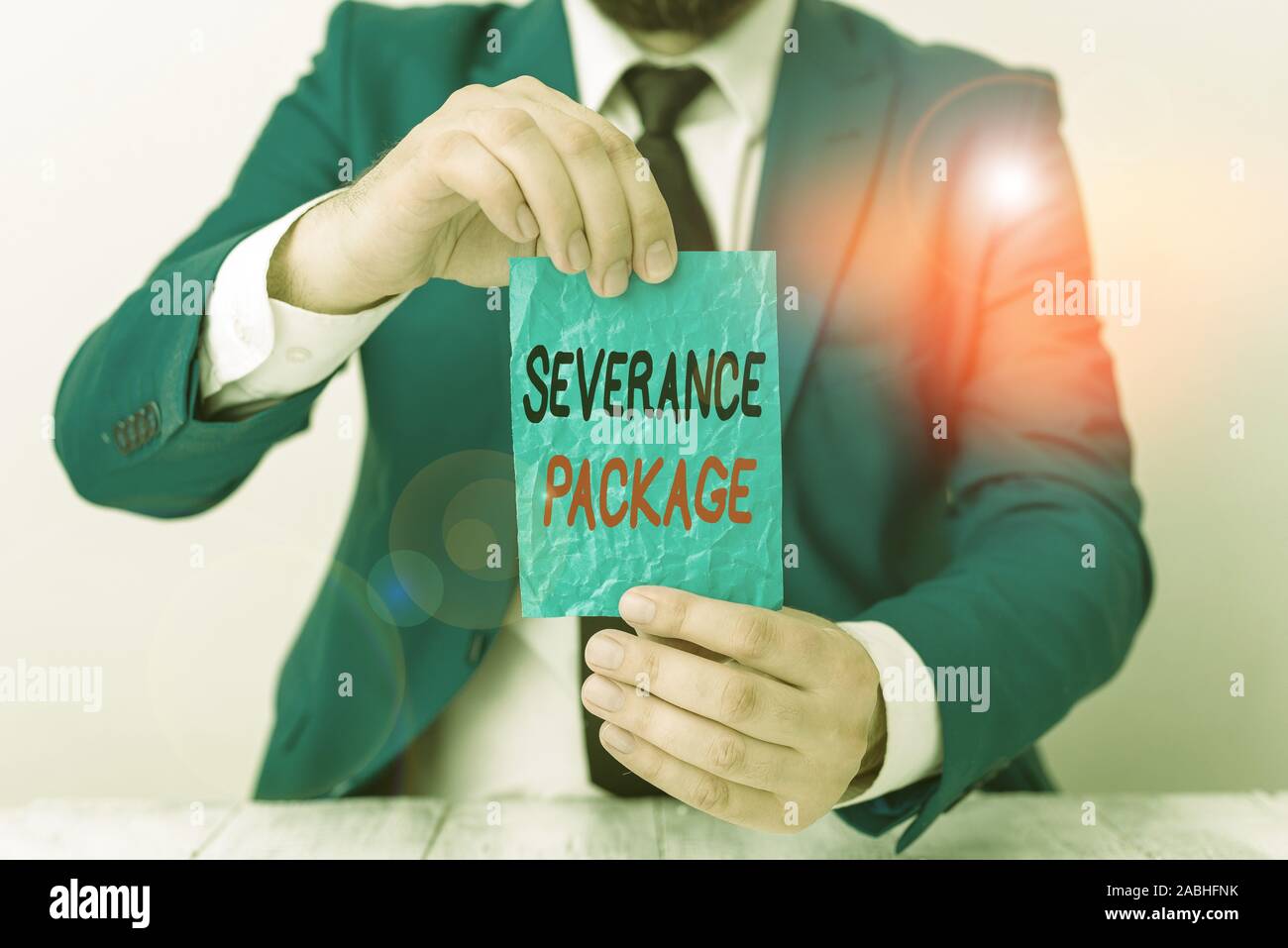 Conceptual Hand Writing Showing Severance Package Concept Meaning Pay And Benefits Employees Receive When Leaving Employment Man Holds Empty Paper Wi Stock Photo Alamy