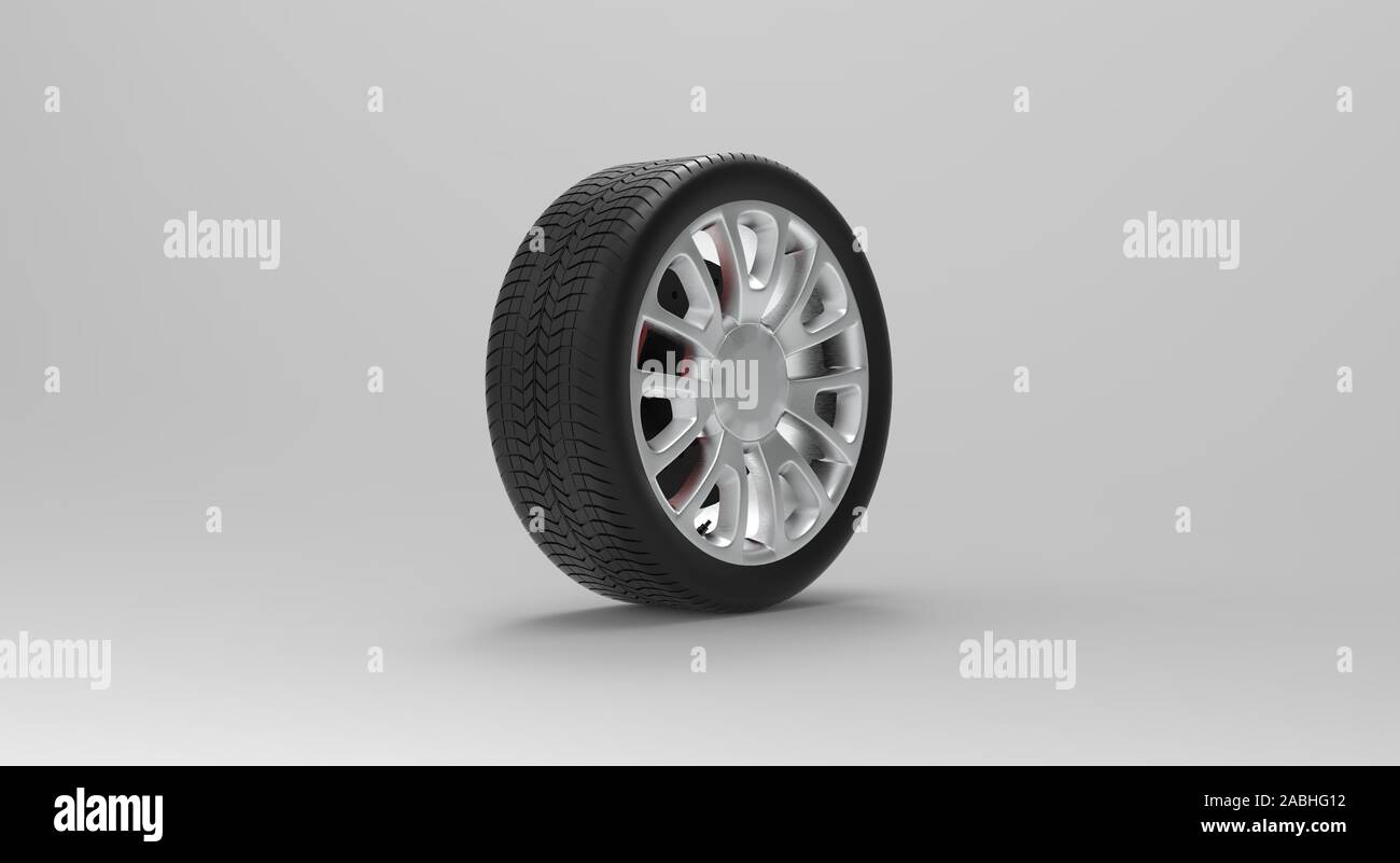 Black Wheel isolated on white 3D Rendering Stock Photo - Alamy