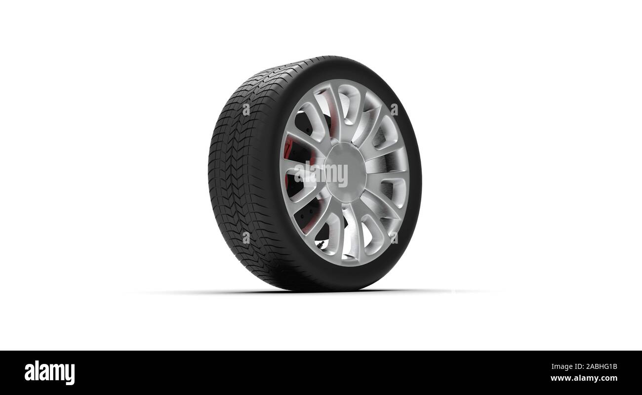 Black Wheel isolated on white 3D Rendering Stock Photo - Alamy