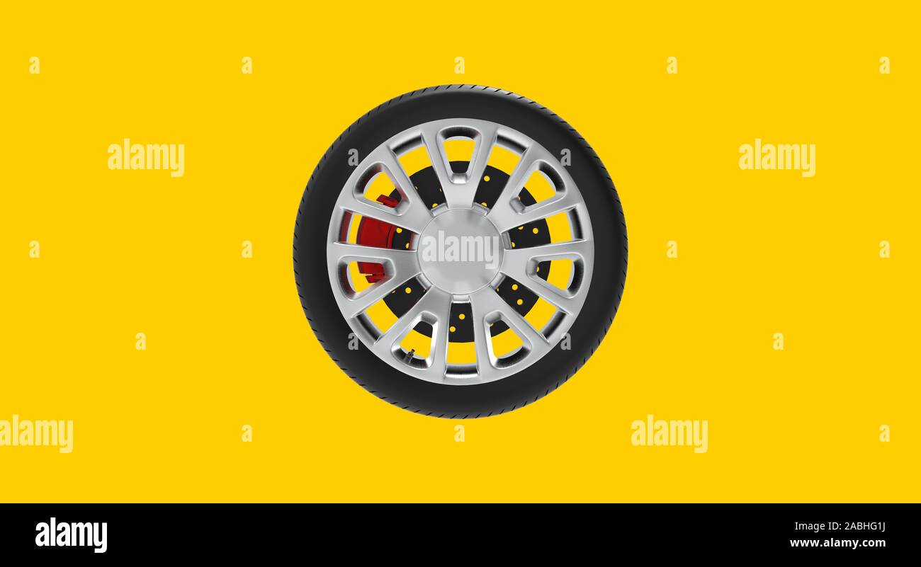 Black Wheel isolated on white 3D Rendering Stock Photo - Alamy