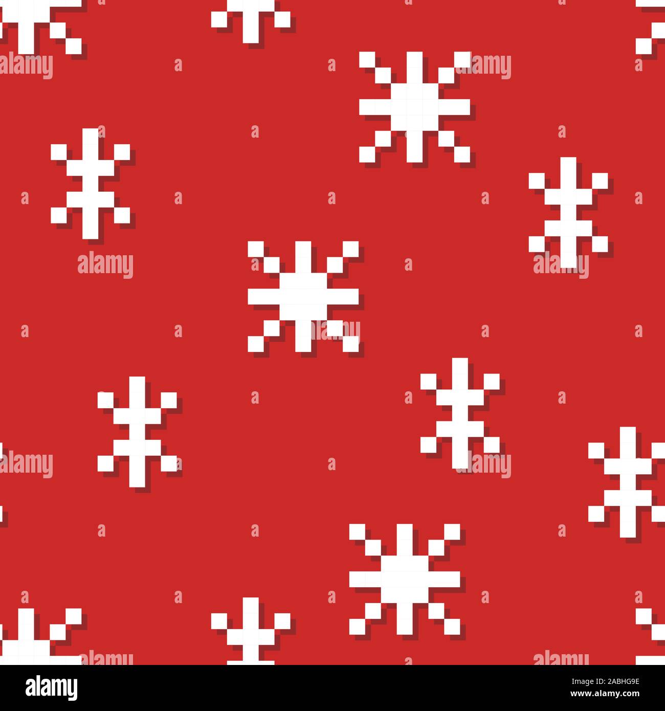 Pixel snowflake seamless pattern. Christmas colors. Vector Stock Vector