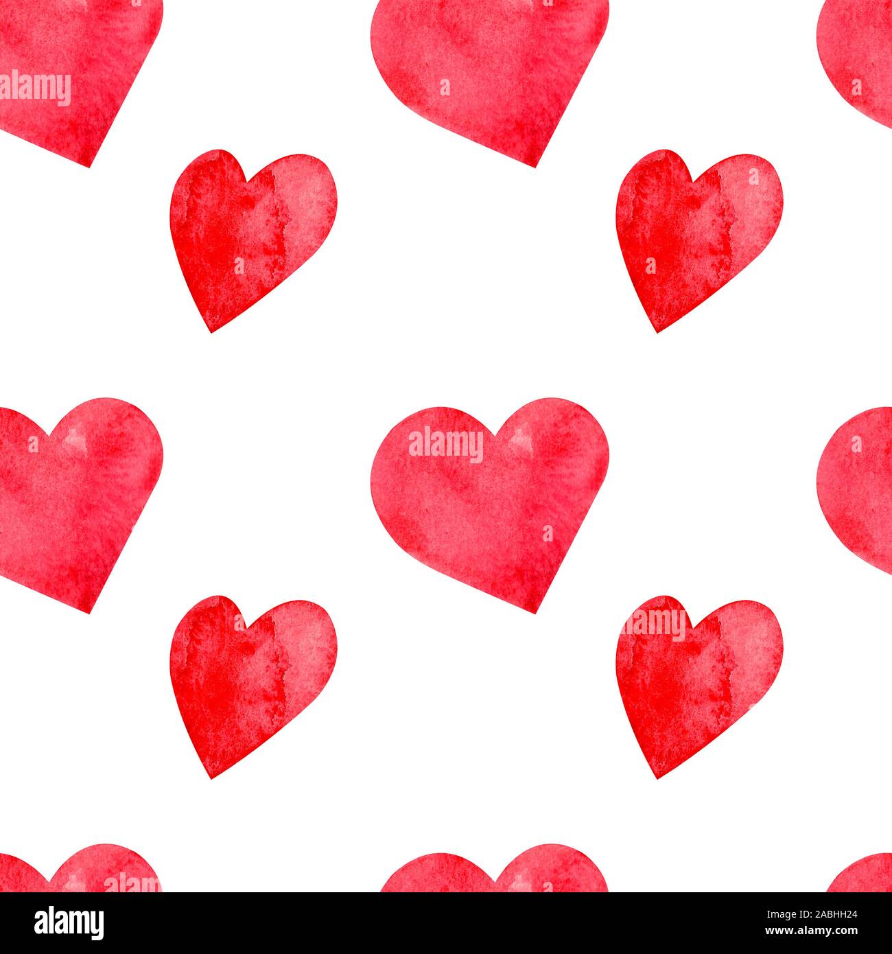 Seamless pattern with hand painted watercolor red hearts on white ...