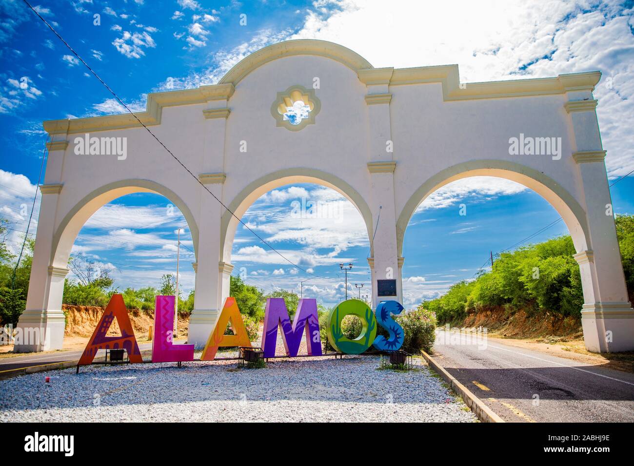 Colored letters at the entrance of the tourist town Alamos, Sonora