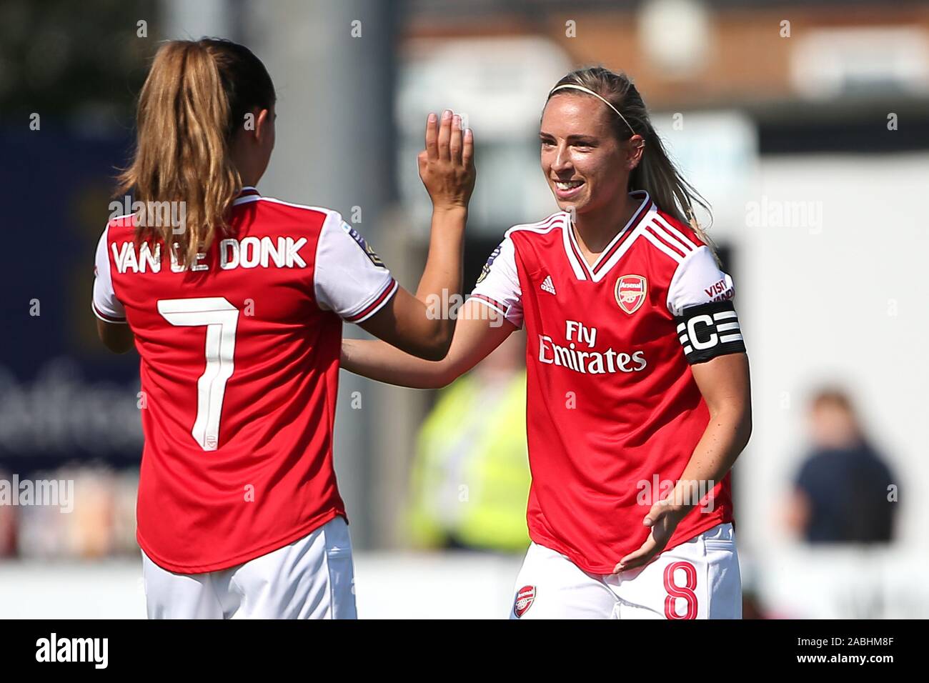 Jordan Nobbs is welcomed back to the Arsenal team after injury by Danielle  van de Donk during Arsenal Women vs Tottenham Hotspur Women, Friendly Match  Stock Photo - Alamy