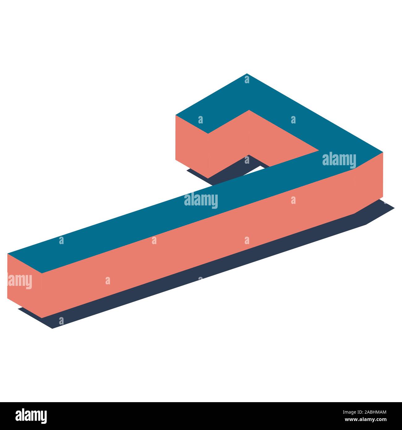 Digit 7 in isometric view. Blue-orange colors. Stock Vector
