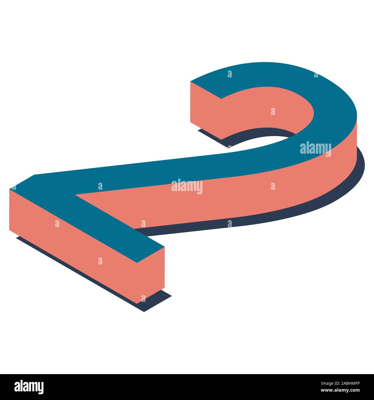 Digit 2 in isometric view. Blue-orange colors. Stock Vector