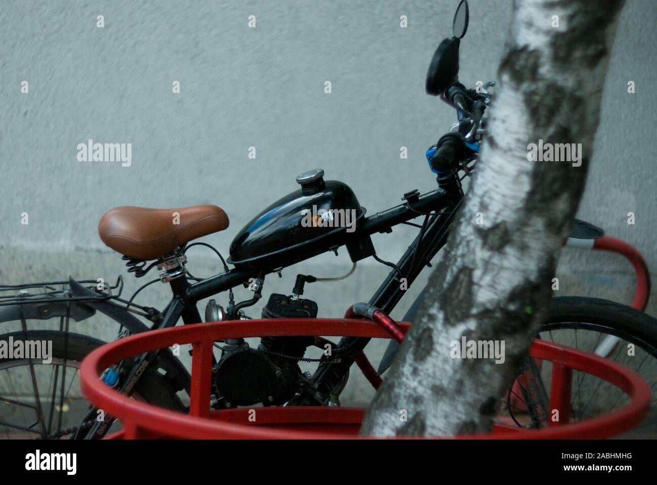 Bicycle with a combustion engine Stock Photo Alamy