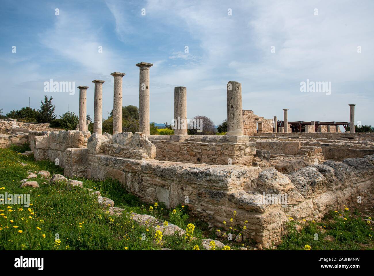 Ancient columns of Apollon Hylates, god of woodland,  sanctuary in Limassol district, Cyprus Stock Photo