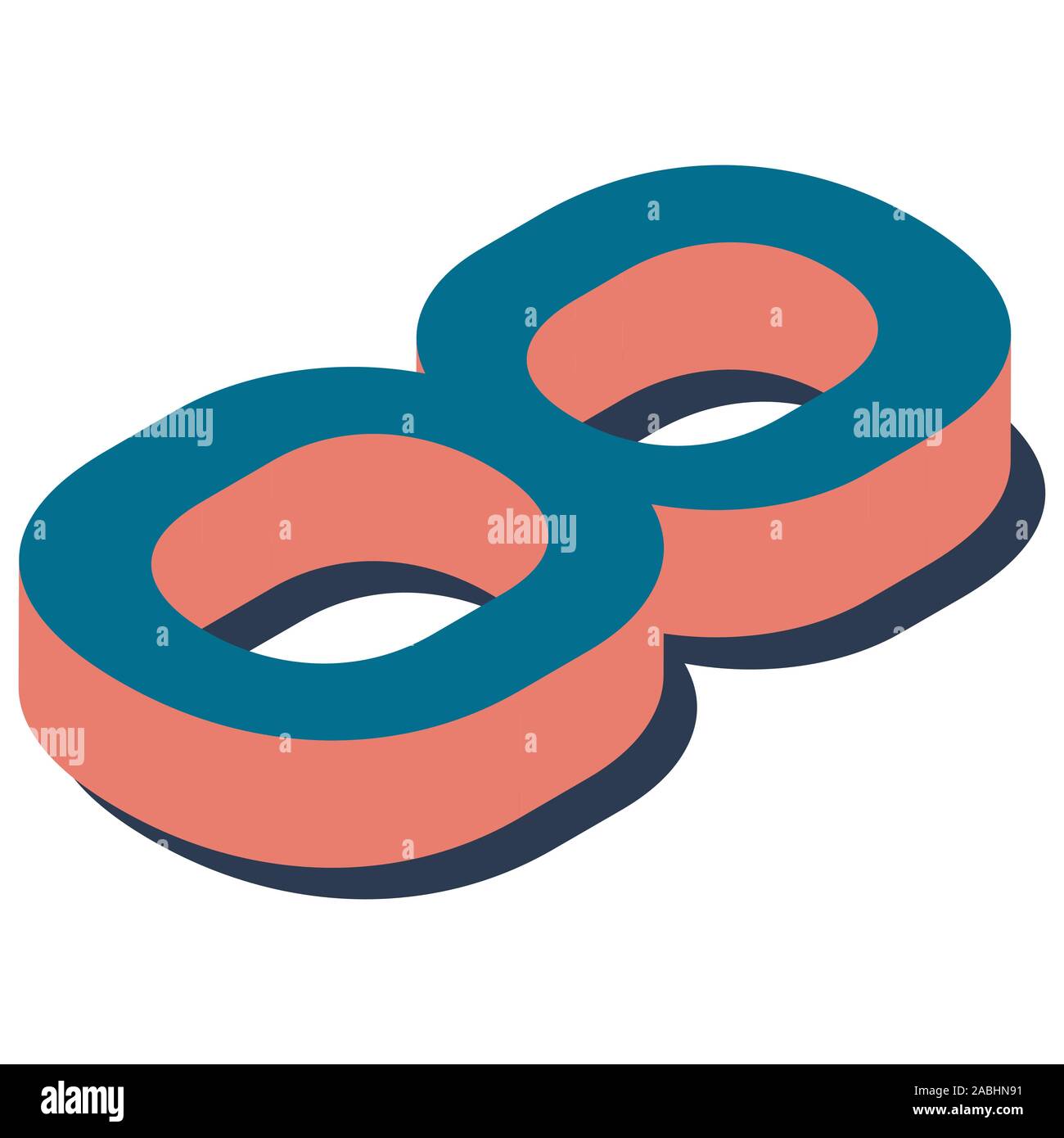 Digit 8 in isometric view. Blue-orange colors. Stock Vector